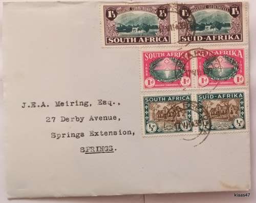Union of South AFrica - 1939 - 3 Pairs of stamps on envelope with Union Crest on back