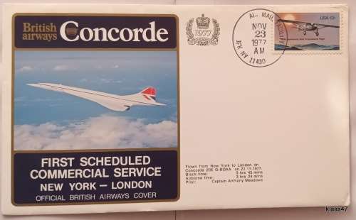 Concorde First Scheduled Commercial Service -1977- New York to London Official British Airways Cover