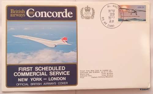 Concorde First Scheduled Commercial Service -1977- New York to London Official British Airways Cover