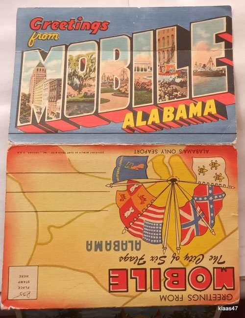 Vintage Travel Souvenir - Mobile, Alabama (The City of Six Flags)(Dated 1959)Foldout style 16 Photo