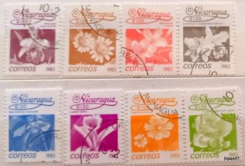 Nicaragua - 1983 - Flowers - 8 Cancelled Hinged stamps