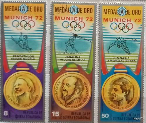 Equatorial Guinea - 1972 Olympics - Medals Winners - 6 Cancelled Hinged stamps