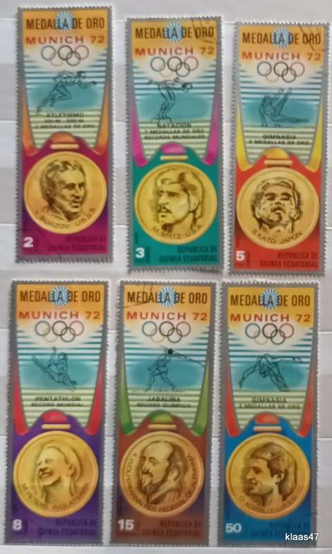 Equatorial Guinea - 1972 Olympics - Medals Winners - 6 Cancelled Hinged stamps