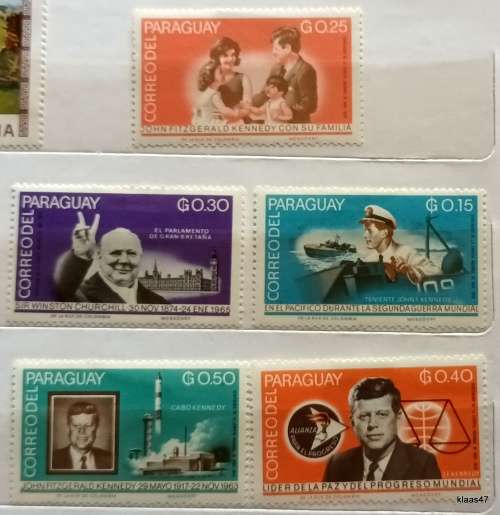 Paraguay - 1965 - Kennedy/Churchill - 5 Unused Hinged stamps