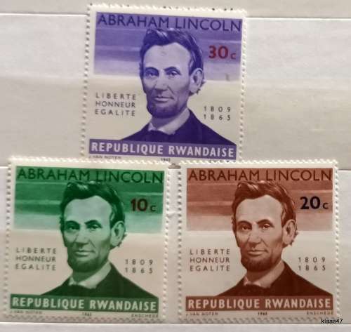 Ruanda - 1965 - Abraham Lincoln - 3 Unused Hinged stamps