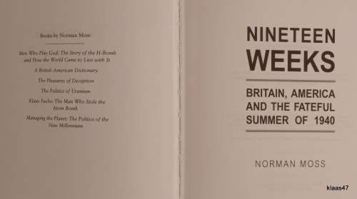 Nineteen Weeks: Britain, America and the Fateful Summer of 1940 - Norman Moss - Hardcover
