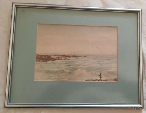 Framed Watercolour - Seascape - Moria Long -  (Painted 1941 written on back)