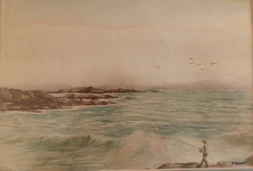 Framed Watercolour - Seascape - Moria Long -  (Painted 1941 written on back)