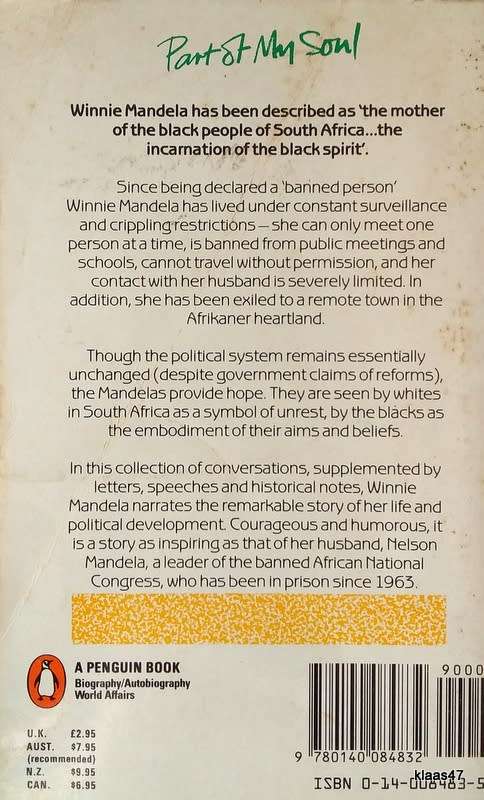 Part of My Soul - Winnie Mandela - Ed: Anne Benjamin - Penguin Paperback 1984