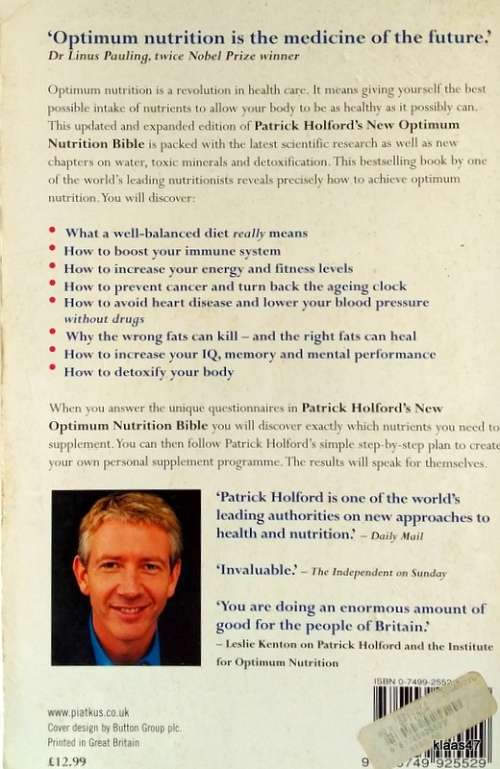 New Optimum Nurition Bible - Patrick Holford - Paperback 2005