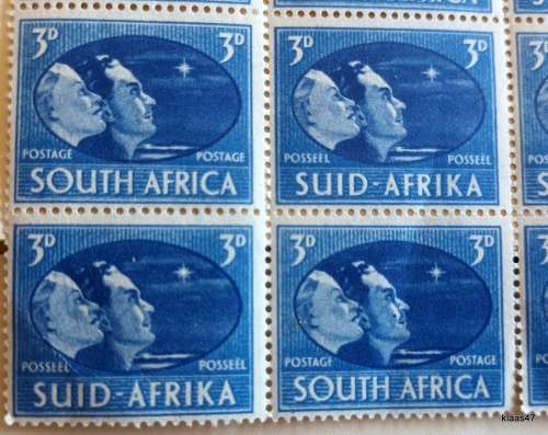 Union of South Africa - Victory - 3d - Block of 12 Unused stamps (lines over girl`s face bottom left