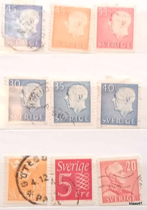 Sweden - Mixed Lot of 9 Used Hinged stamps