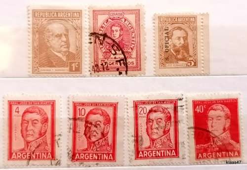 Argentina - Mixed Lot of 7 Used Hinged stamps