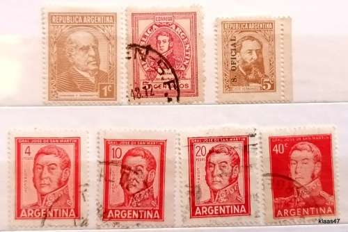 Argentina - Mixed Lot of 7 Used Hinged stamps