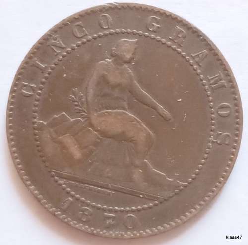 Spain - 1870 - Provisional Government - 5 Centimos - Bronze