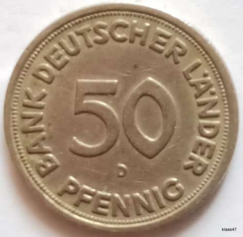 Germany (Bank of German States) - 1949 D -  50 Pfennig - Copper-nickel