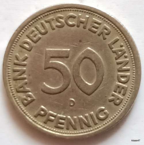 Germany (Bank of German States) - 1949 D -  50 Pfennig - Copper-nickel