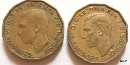 GB - George VI (with `IND:IMP`) - 2 x 1937 - Three Pence - Nickel brass