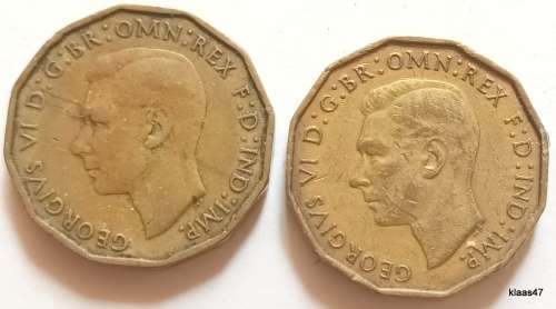 GB - George VI (with `IND:IMP`) - 2 x 1937 - Three Pence - Nickel brass