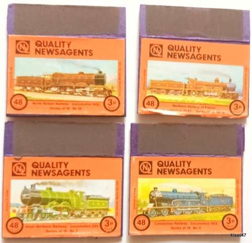 Steam Trains - 4 Match Box Covers (Unused) NL Quality Newsagents (Made in Finland)