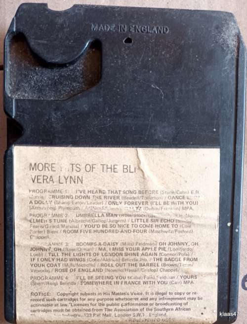 More Hits of the Blitz - Vera Lynn - 8 Track Stereo Cartridge
