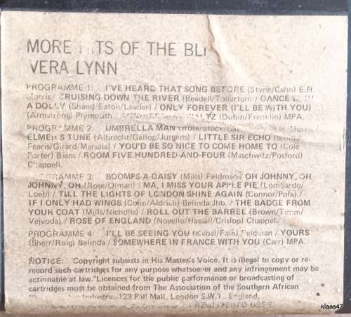 More Hits of the Blitz - Vera Lynn - 8 Track Stereo Cartridge