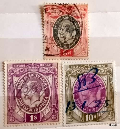Union of South Africa - 1913-20 - George V - Revenue - 3 Used stamps (Incl 10S)