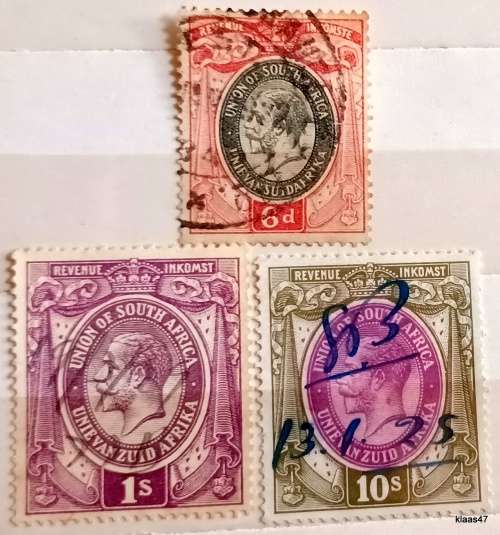 Union of South Africa - 1913-20 - George V - Revenue - 3 Used stamps (Incl 10S)