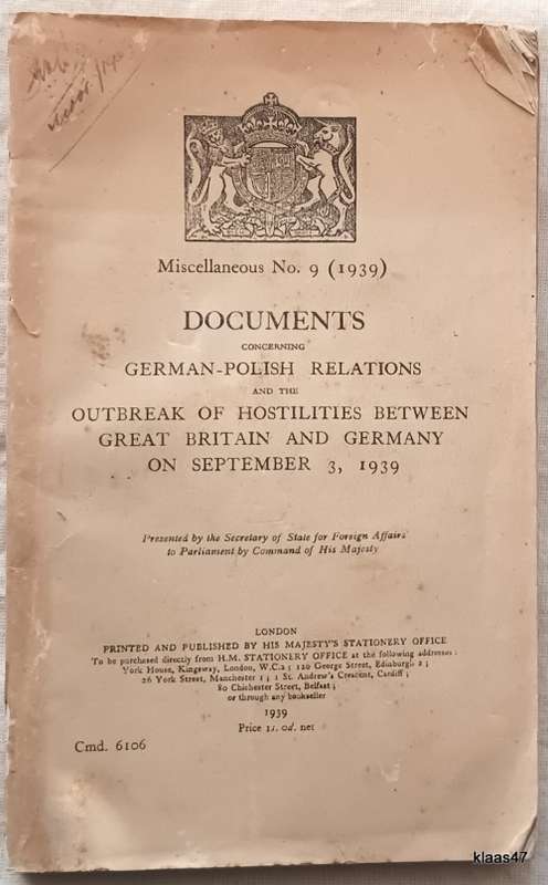 Foreign Office Documents - Outbreak of Hostilities Between Great Britain and Germany - 1939