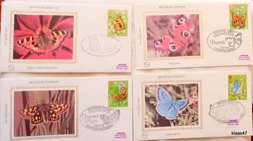 GB - 1981 - British Butterflies - Set of 4 Benham Silk First Day Covers