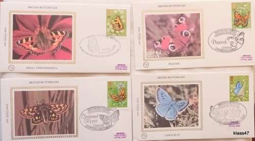 GB - 1981 - British Butterflies - Set of 4 Benham Silk First Day Covers