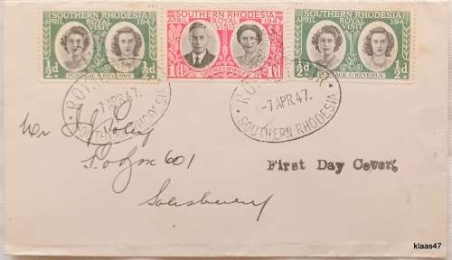 Southern Rhodesia - 1947 Royal Visit - Full Set on Private First Day Cover -  Addressed to Salisbury