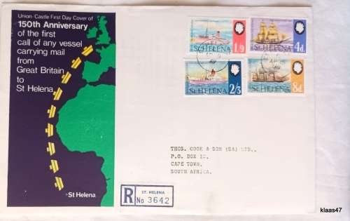 St Helena - 1969 - Union-Castle 150th Anniv. of the 1st vessel carrying mail from GB to St Helena
