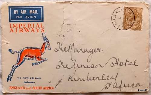 Imperial Airways - First Airmail between England and South Africa - Dated 1931