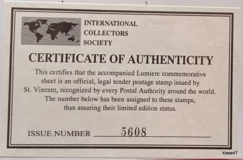 St Vincent - 1992 - Disney (Lumiere) Commemorative Sheet - Issue No. 5608 with Certificate