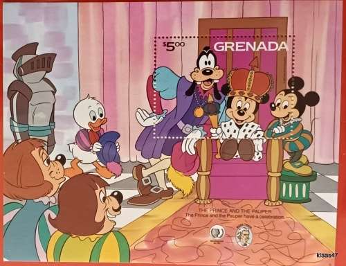 Grenada - 1985 - Disney (The Prince and the Pauper) Commem Sheet - Issue No. 1785 with Certificate