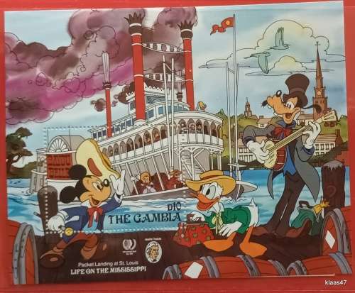 The Gambia - 1985 - Disney (Life on the Mississippi) Commem Sheet - Issue No. 2080 with Certificate