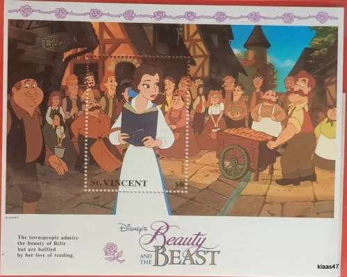 St Vincent - 1992 - Disney (Belle and the Townspeople) Commem Sheet - Issue No 5009 with Certificate