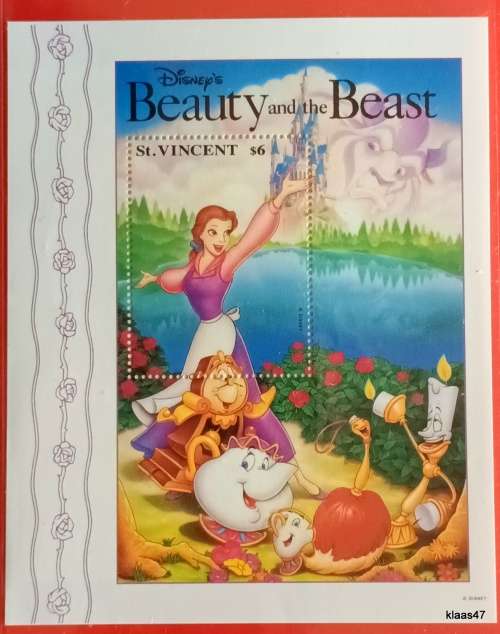St Vincent - 1992 - Disney (Belle at the Lake) Commemorative Sheet - Issue No. 5267 with Certificate