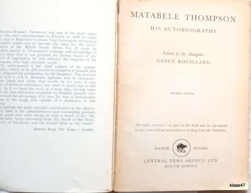 Matabele Thompson - Nancy Rouillard - (Autobiography and Story of Rhodesia) Dassie Book