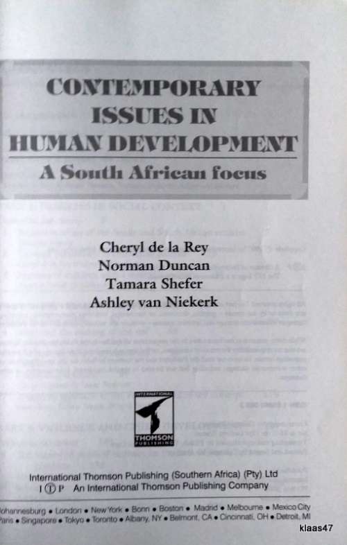 Contemporary Issues In Human Development: A South African Focus - Paperback 1997