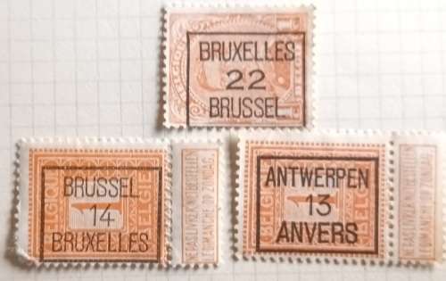 Belgium - 1912-15 - Typographic overprint with location (bilingual) and year - 3 Stamps