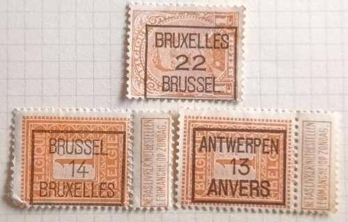 Belgium - 1912-15 - Typographic overprint with location (bilingual) and year - 3 Stamps
