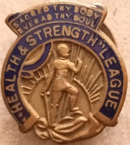 Vintage `Health & Strength League` Blue Enamel Lapel Badge (Collins of London)