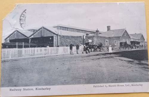 Post Card - Railway Station, Kimberley - Date Stamp: Woodstock 1908 (Publ: Handel House) Damaged