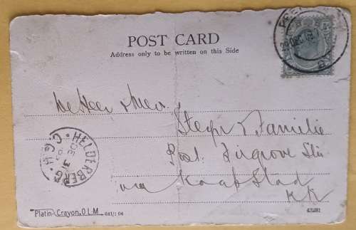 Post Card - Burgher`s Park, Pretoria - Date stamp: 1909 Pretoria and Helderberg