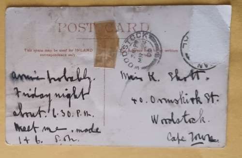 Post Card - Eckstein`s Buildng, Johannesburg - Date stamp: Woodstock 1909 (H & CO, PE)