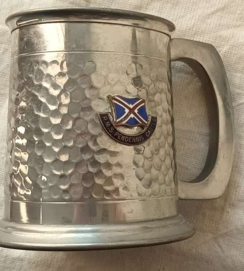 ABPC 1970`s English Pewter Tankard with R.M.S Pendennis Castle badge