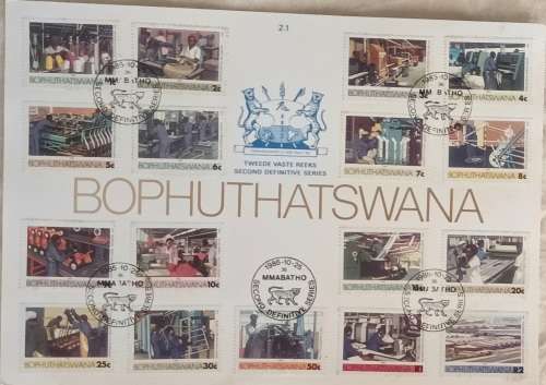 Bophuthatswana - 1985 - Second Definitive - Set of 17 stamps on FD Folder 2.1