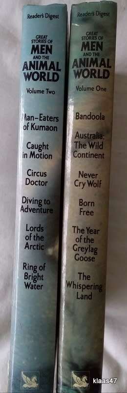 Reader`s Digest Great Stories of Men and the Animal World - Vol  One & Two - Hardcover